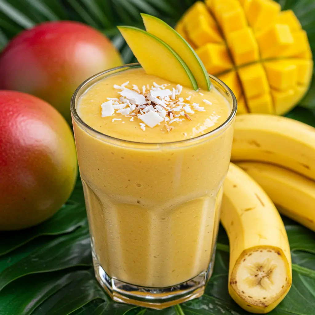 Smoothie tropical de mango y plátano