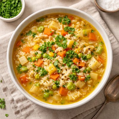 Sopa nutritiva de verduras y arroz integral